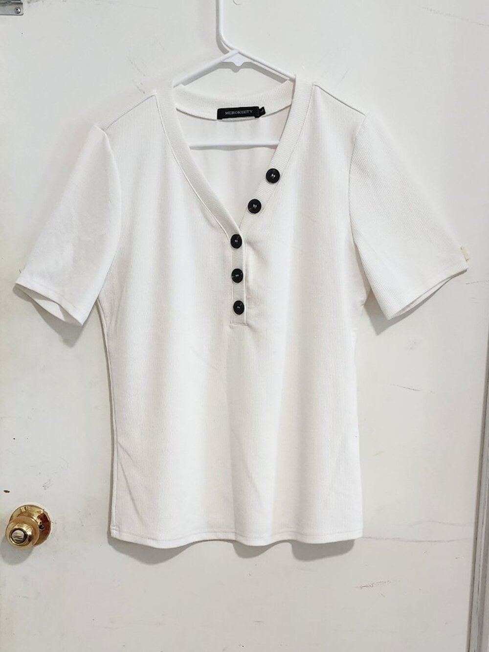Merokeety Ladies Knit Short Sleeve Top, Size L